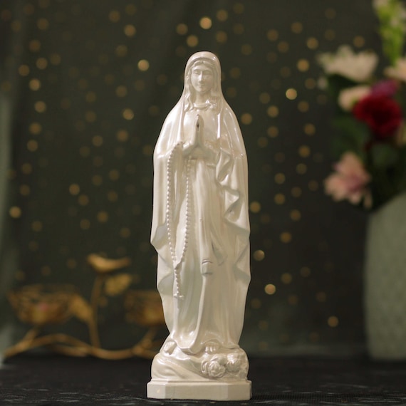 Handmade Our Lady of Lourdes Statue: Pearl White Catholic Decor
