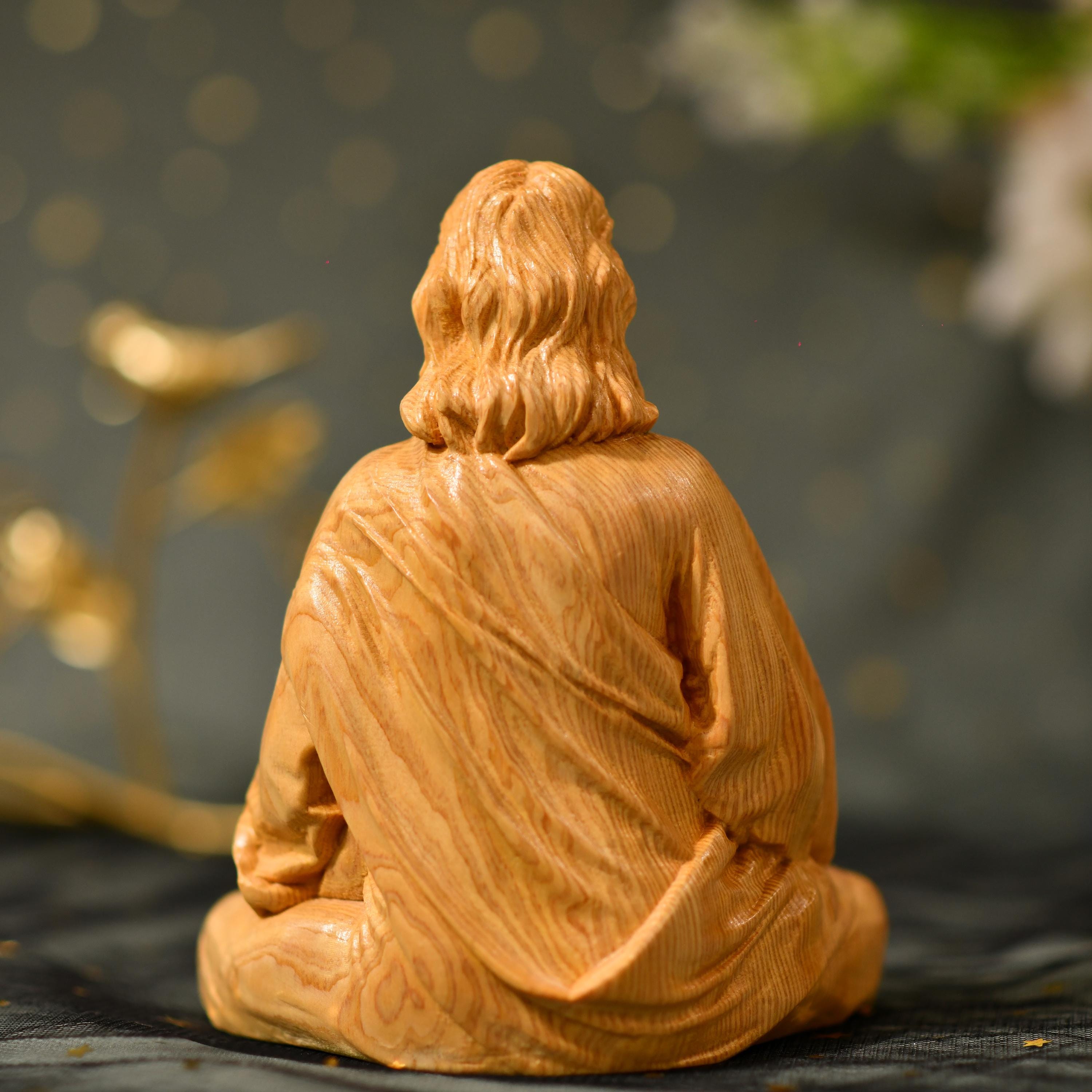 Sacred Heart of Jesus Christ Statue in contemplation Statue Holy Figurine Religious Catholic Statue Jesus Wood Carvings Religious Gifts