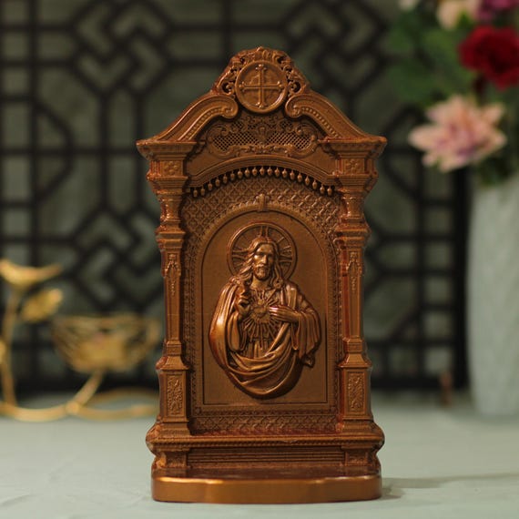 Sacred Heart of Jesus Christ Antique Style Catholic Home Altar Jesus Christ Art Altar Art Mini Altar Christian Gift Christian Gift