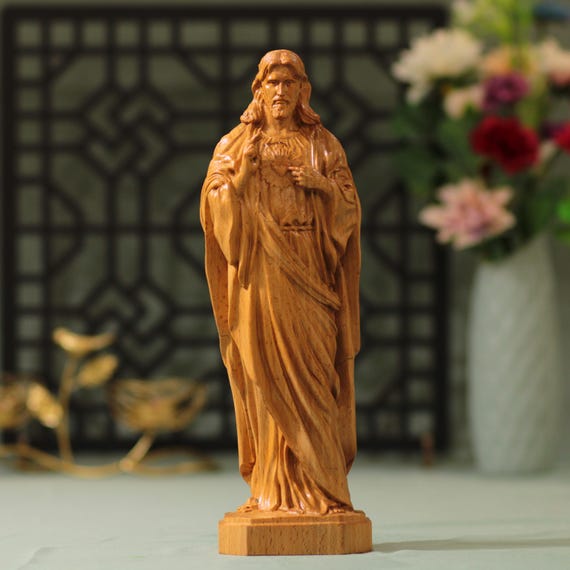 Sacred Heart of Jesus Wooden Statue, Jesus Traditional Catholic, Our Lord Statue, Wooden Religious Gifts, Father's Day Gift Catholic Art