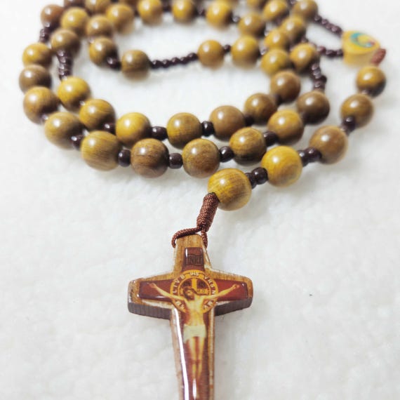 Catholic Rosary with 10mm Green Cypress Wood Beads | Handmade Prayer Rosary | 1.6-Inch Crucifix Gift