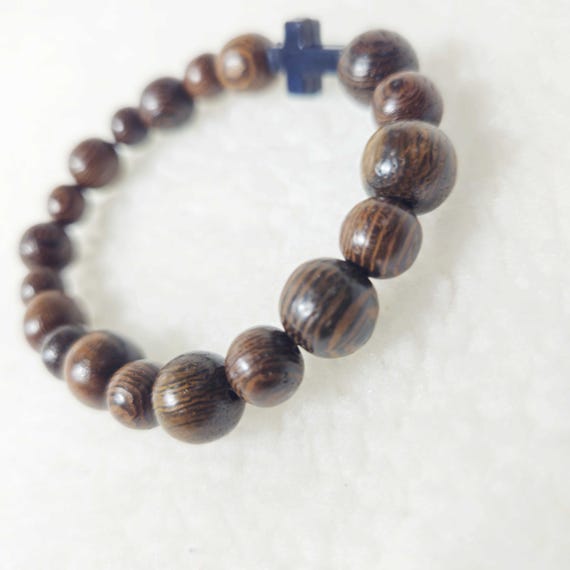 Black Cypress Wood Catholic Bracelet | Handmade Prayer Beads for Teens & Adults, Rosary Bracelet Gift