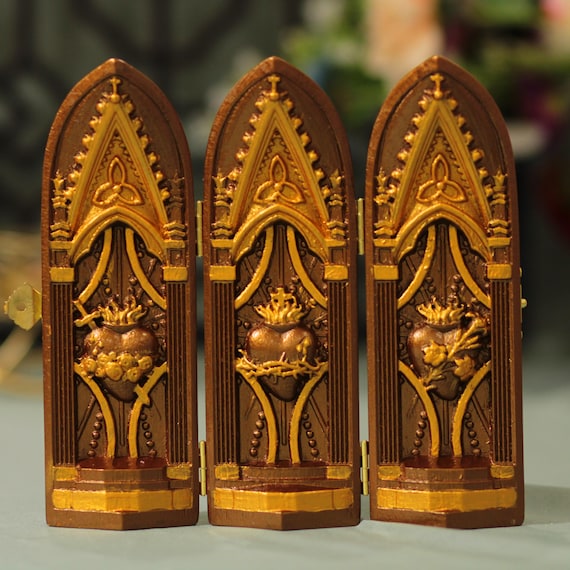 Sacred Heart of Jesus / Immaculate Heart of Mary / Most Chaste Heart of St. Joseph Vintage Style Catholic Triptych Catholic Home Altar