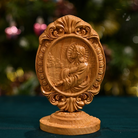 Jesus Sacred Heart Table Top Wood Carving  Lord Jesus Christ Idol Catholic Art Church Decorative Religious Icon Catholic Desktop Figurines