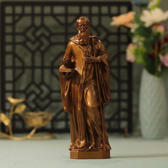 Saint Benedict Wooden Statue Antique Style San Benito Catholic Figurine Holy father Benedict Home Altar Catholic Statue Religious Gifts
