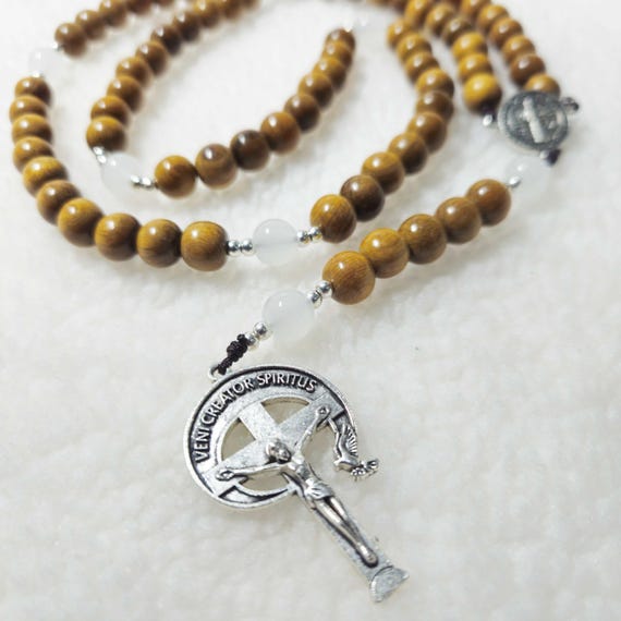 Catholic Rosary Beads White Pearl 8mm Cypress Wood with 1.6-Inch Crucifix | Prayer & Gift for Faithful
