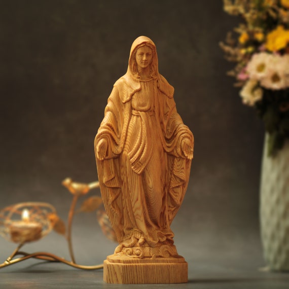 11.8 Inches Our Lady of Grace Statue Unique Gift Christian Gifts Wood Art Living Room Decor Catholic Decor Womens Gifts Grandmother Gift