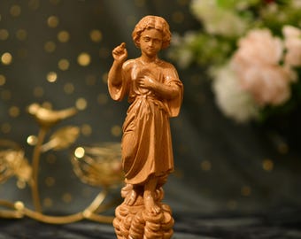 Infant Jesus Wooden Statue Hand Carved, Baby Jesus Christ Child Figurine, Catholic Baptism & Christening Gift, Nursery Home Altar Decor