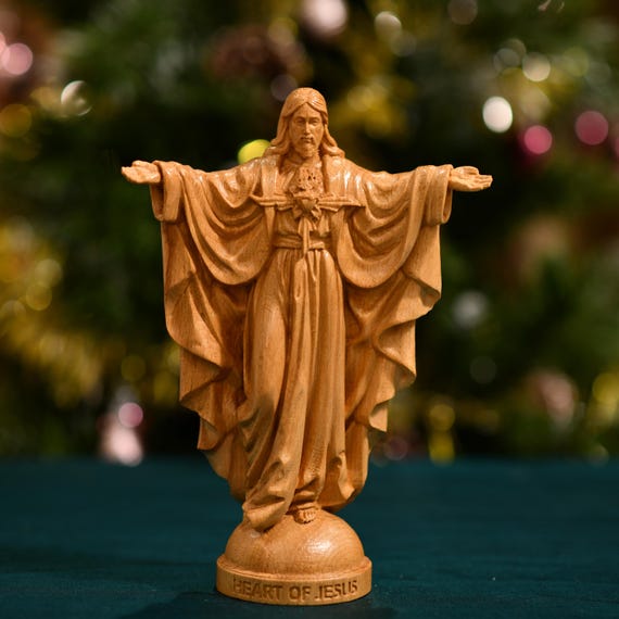 Christ the King Wooden Statue Catholic Figurine Religious Gift Altar Sacred Heart Jesus Christian Home Decor Catholic Sculpture Faith Art