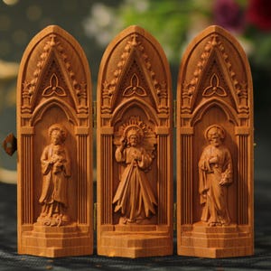 Altar portátil Nuestra Señora de Lavang / Bendición de Jesucristo / San José Decoración católica para el hogar Artesanías en madera Regalos religiosos
