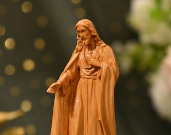 Wooden Jesus Christ Blessing Statue Catholic Home Decor Sacred Heart Figurine Christian Gift Religious Sculpture Altar Art Prayer Room
