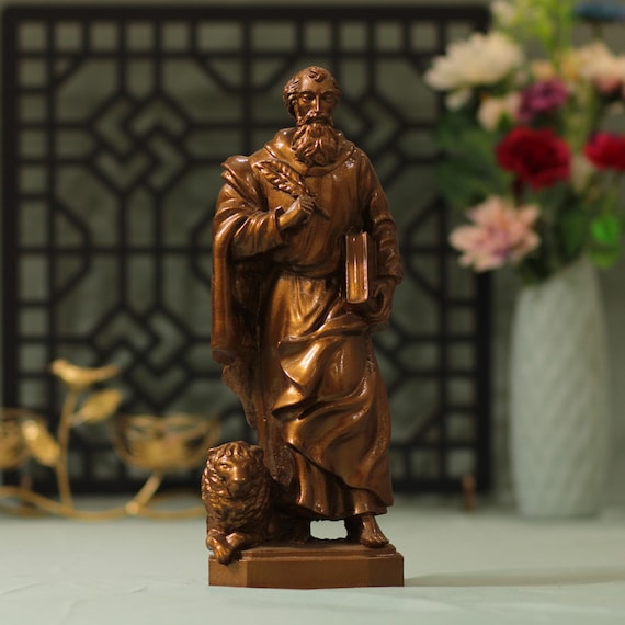 11.8 Inches St. Mark the Evangelist Statue Antique Style Apostle Statue Saint Marcus Wood Carving Home Decor Gifts Farmhouse Decor
