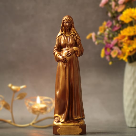 Our Lady of Hope Catholic Statue Vintage Style The Mother of God Handmade Home Decor Wooden Statue Religious Catholic Statue
