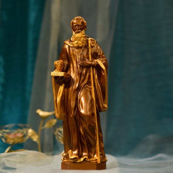 11.8 Inches St Benedict Wooden Vintage Style Statue San Benito Catholic Figurine Benedict Catholic Statue Handmade Home Decor Christmas Gift