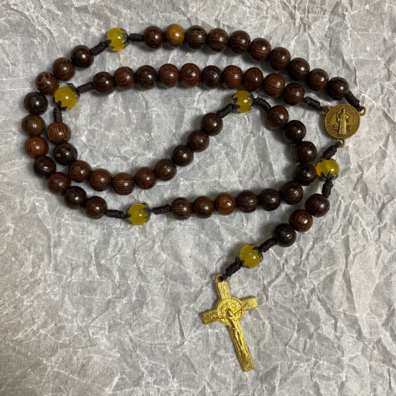 Catholic Rosary with black wooden beads and yellow gemstone beads, Paracord Rosary, Wood Bead rosary, Pardon Crucifix Rosary, Catholic Gifts