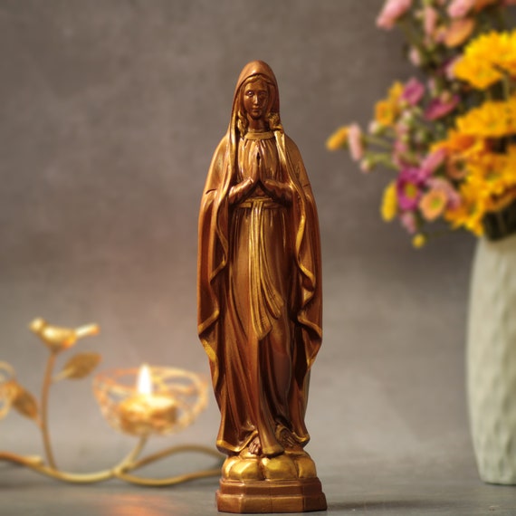 Our Lady of Lourdes Catholic Icons Wooden Statue Vintage Style Catholic Art Mothers Day Gifts Handmade Gift Holiday Decor Home Decor