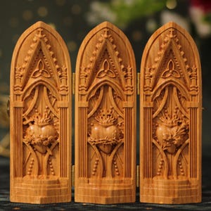 Katholische Holztriptychon Heiliges Herz Jesus Maria Joseph Unbeflecktes keusches Herz Wandkunst Heilige Familie Dekor Religiöses Geschenk Christian Panel