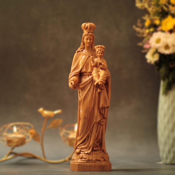 Mother Mary with Baby Jesus Wooden Statue | Catholic Gift | Handmade Maple Wood Sculpture | Christian Home Decor