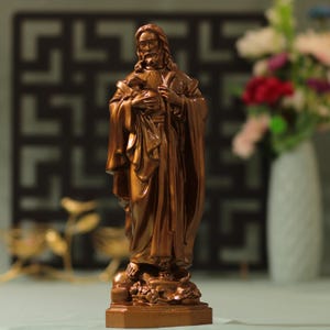 11.8 Inches Our Lord with Lamb Wood Carving Antique Style Jesus and Lamb Handmade Gift Christ Decor Jesus Figurine Jesus Christ Statue