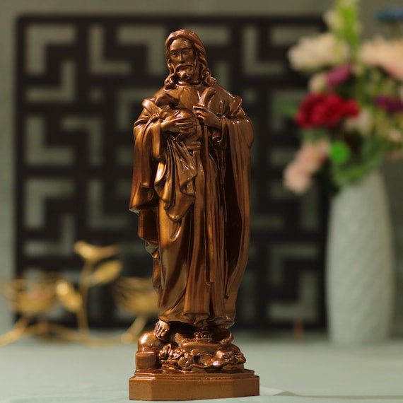 11.8 Inches Our Lord with Lamb Wood Carving Antique Style Jesus and Lamb Handmade Gift Christ Decor Jesus Figurine Jesus Christ Statue