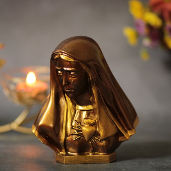 Our Lady of Sorrows Bust Head Vintage Style Christian Gifts Christian Decor Mothers Mary Icons Religious Catholic Statue Catholic Icon gifts