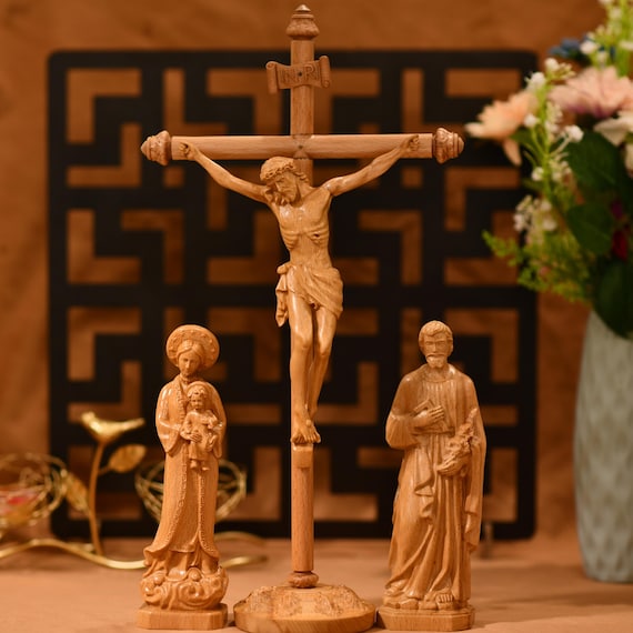 Catholic Home Altar Jesus Our Lady St. Joseph Catholic Icon Statue Crucifix Wall Christ Crucify Wood Altar Crucifix New Home Gift Home Decor