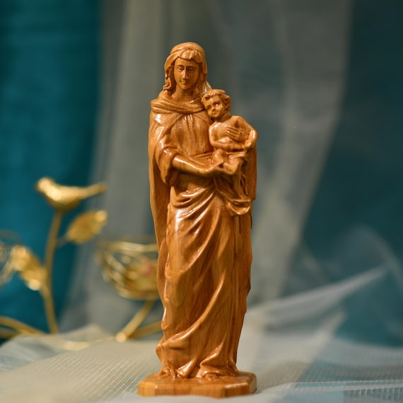 Mother Mary Holding Baby Jesus Wooden Statue Catholic Gifts Mary and Jesus Catholic Art Handmade Gift Handmade Home Decor Catholic Gifts