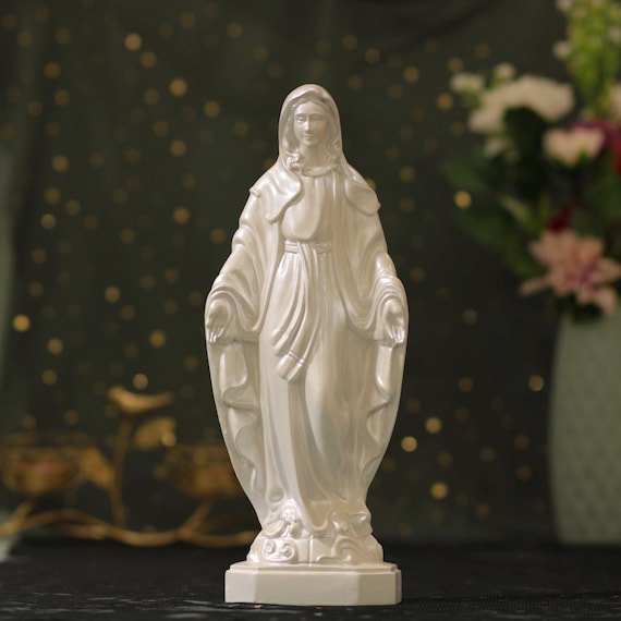 Handmade Our Lady of Grace Statue: Pearl White Catholic Figurine