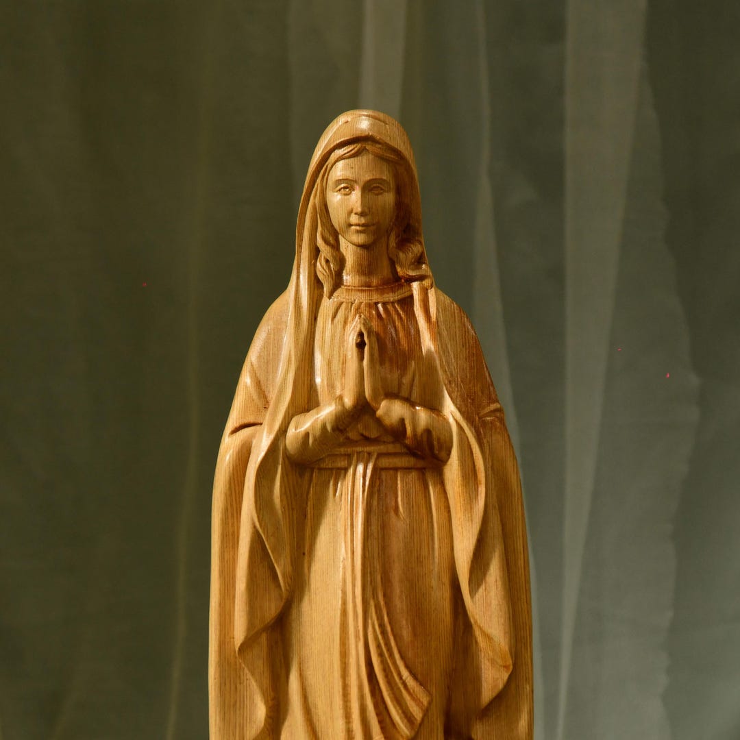Our Lady of Lourdes Catholic Icons Wooden Virgin Mary Statue Handmade ...