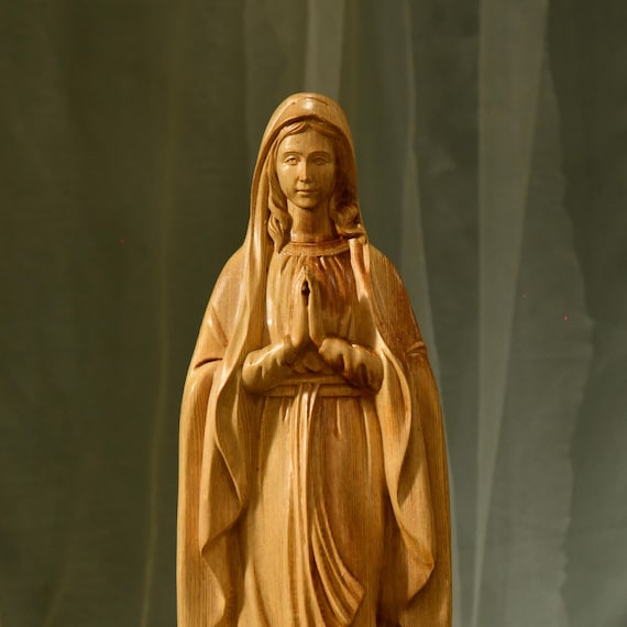 20 Inches Our Lady of Lourdes Catholic Icons Wooden Virgin Mary Statue Handmade Home Decor and Gifts Catholic Art Mothers Day Gifts