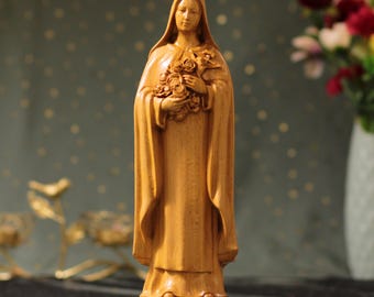 Saint Thérèse of Lisieux Little Flower of Jesus Wooden Statue Therese of the Child Jesus and the Holy Face Housewarming Gift Home Decor
