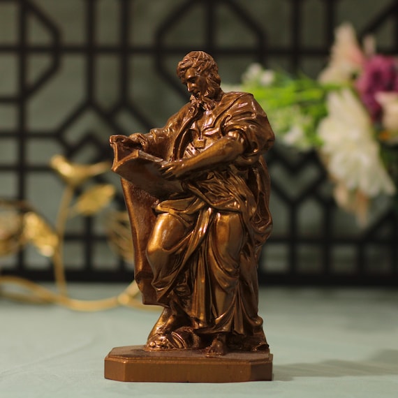 St. Matthew the Apostle Statue Antique Style Wood Carving Home Decor Jesus Wood Statue Religious Artwork Handmade Home Decor Crafts Gifts