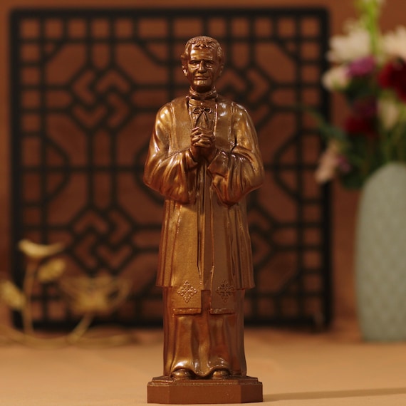 Hand-Carved Saint John Bosco Statue: Antique Style Catholic Decor
