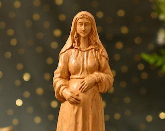 Pregnant Virgin Mary Wooden Statue | Our Lady of Expectation | Catholic Gift for Mom | Advent Decor | Handcrafted Holy Art