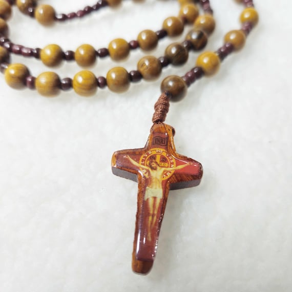 Handmade Catholic Rosary with 8mm Green Cypress Wood Beads and 1.6-Inch Crucifix | Prayer Rosary Gift