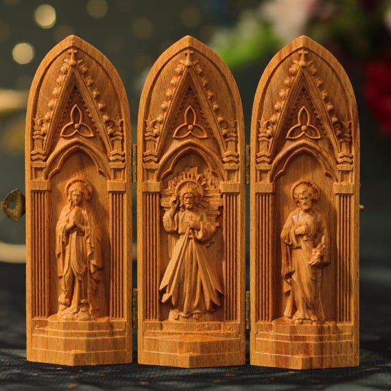 Catholic Triptych of Blessing Sacred Heart of Jesus Christ | Our Lady | Saint Joseph Christian Artwork Religious Art Christian Gifts