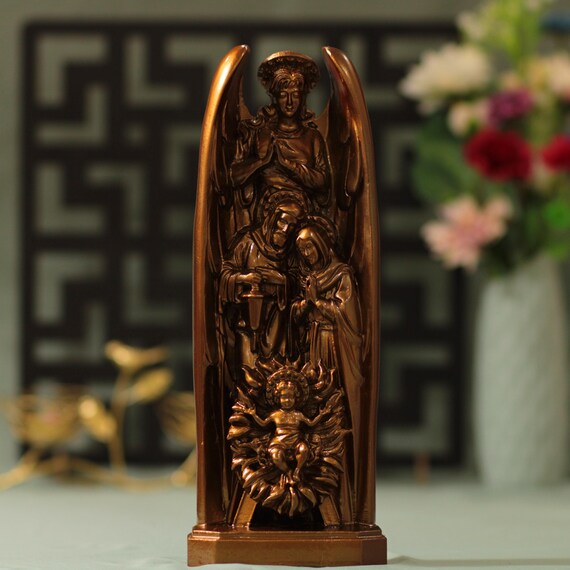 Nativity Birth of Christ- Archangel Gabriel - St.Joseph- Virgin Mary Antique Style Catholic Icon Saint Statue Religious Icon Handmade Gifts