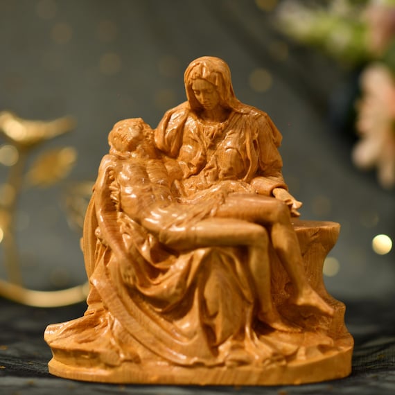 La Pieta by Michelangelo Wooden Statue Catholic Carving Virgin Mary- Jesus Christian Sculpture Religious Gift Holy Art Catholic Home Decor