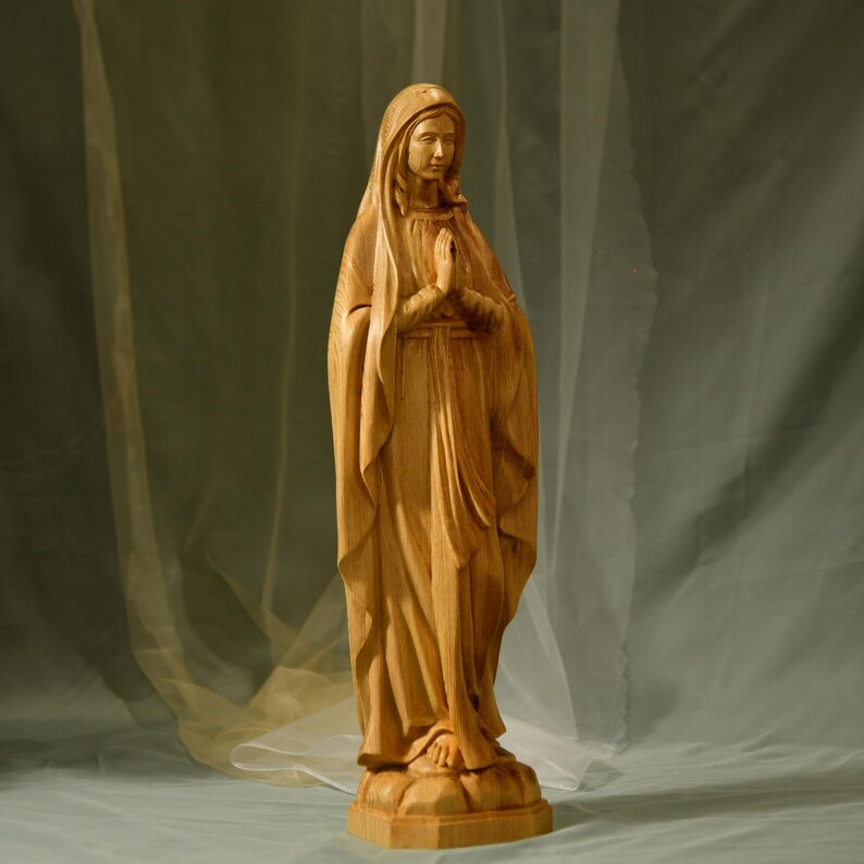 Our Lady of Lourdes Catholic Icons Wooden Virgin Mary Statue Handmade ...