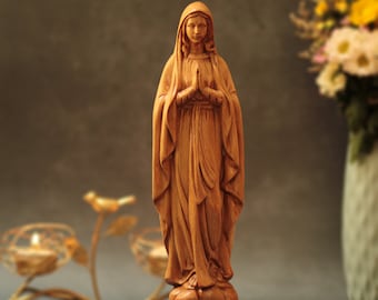 Our Lady of Lourdes Catholic Icons Wooden Virgin Mary Statue Home Decor and Gifts Catholic Art Mothers Day Gifts Handmade Gift Holiday Decor