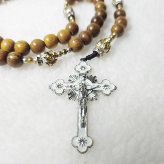 One-of-a-kind Catholic Rosary crafted from wood and gemstone beads, Wood Bead rosary, Catholic Gifts, First Communion Gift, Cord Rosary