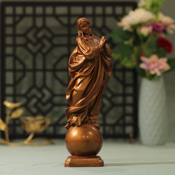 Virgin Mary wooden Statue Antique Style The Mother of God Handmade Home Decor Catholic Statue Religious Gifts Catholic Art Mothers Day Gift