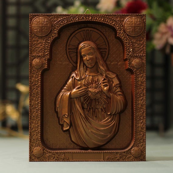 Immaculate Heart of Mary Wall Art - Antique Style Catholic Home Decor with Hanging Hook Christmas Gift Religious Wall Art Catholic Art