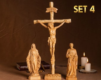 SET 4- Catholic Home Altar for family Religious Catholic Statue Wooden Religious Gifts Father's Day Gifts New Home Gift Home Decor