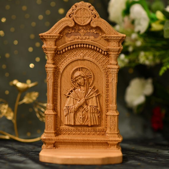 Virgin Mary 7 Swords icon Catholic Home Altar Religious Sorrowful Mother Orthodox Icons Mother of Sorrows Christianity Icons Catholic Art