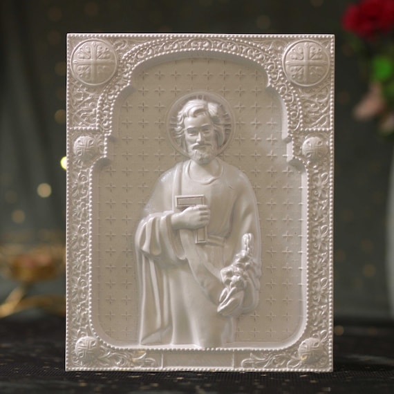 St. Joseph the Worker Wall Art Pearl White Finish | Catholic Wood Art | Christian Gift for Home & Holy Days