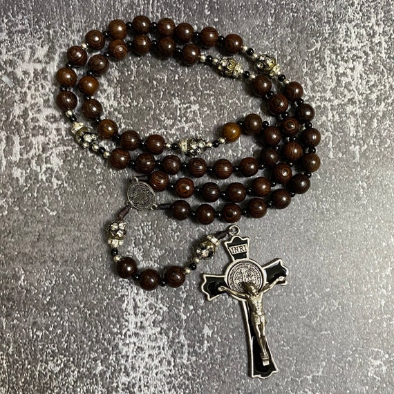 Beautiful Catholic Rosary in stunning black, Wood Bead rosary, Pardon Crucifix Rosary, Catholic Gifts, First Communion Gift, Cord Rosary