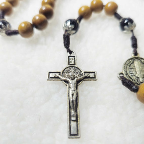 Black Gemstone Catholic Rosary with a silver-tone crucifix, Wood Bead rosary, Crucifix Rosary, Catholic Gifts, Rosary for Her