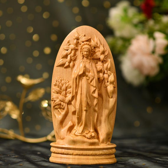 Our Lady of Lourdes and Crucifix Two-Sided Figurine Catholic Icon Christian Gifts Catholic Art Home Decor Home Altar