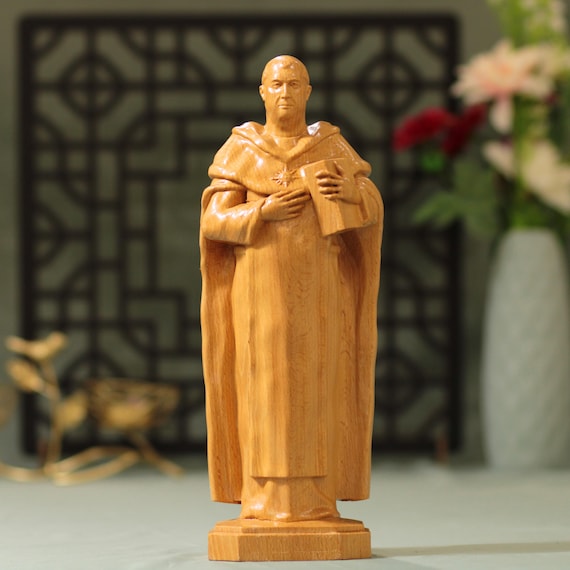 Saint Thomas Aquinas Wooden Statue – Hand-Carved Catholic Art – Home Altar Decor – Christian Gift – Doctor of the Church Figurine